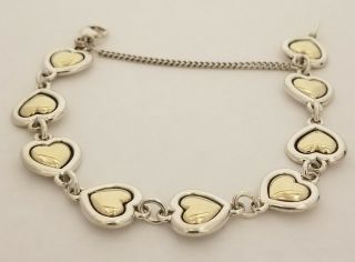 James Avery Retired 14k Gold & Sterling Silver Double True Heart Bracelet Rare