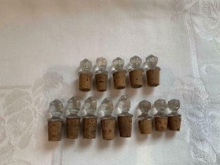 13 Antique Apothecary Bottle Glass Stoppers With Corks