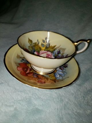 Spectacular And Rare Aynsley Cabbage Rose Teacup And Saucer Signed J A Bailey