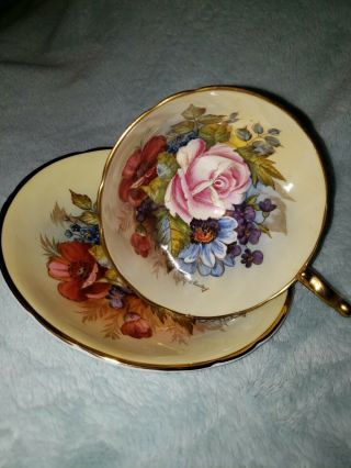 SPECTACULAR and RARE Aynsley Cabbage Rose Teacup and Saucer Signed J A Bailey 4