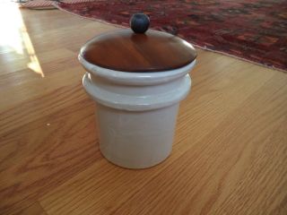 Vintage 5 Stoneware Crock Canister With Wood Lid