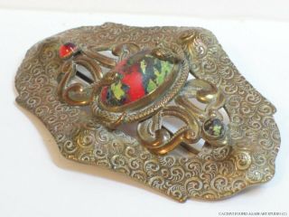 Antique Victorian Snake Brooch Large Art Nouveau Pin Red Art Glass Stone C Clasp 3