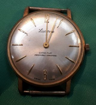 Vintage 1960s Mens Swiss Made Lucerne Extra Flat Winding Watch.  Spares/ Repair