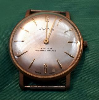 Vintage 1960s Mens Swiss Made LUCERNE EXTRA FLAT Winding Watch.  Spares/ Repair 3