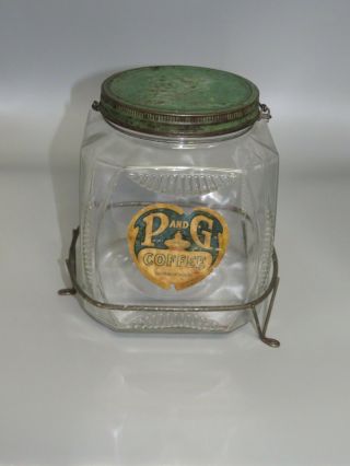 Antique P & G Coffee Glass Jar Country Store Counter Top Display,  8 " Tall