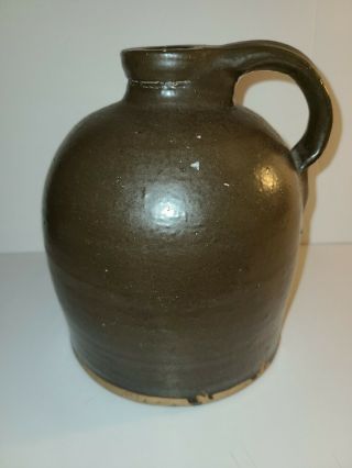 Antique Large Brown Stoneware Pottery Primitive Jug