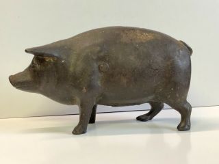 Antique Early Cast Iron Pig Hog Still Coin Bank Vintage Figural Animal