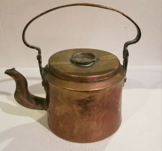 Antique Vintage Large Copper Tea Kettle Pot Riveted & Visible Brazing & Dovetail