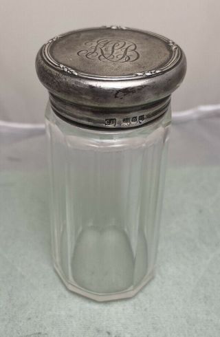 Vtg Dresser Antique Sterling Silver Lid Glass Jar London Charles Dalgleish 1908