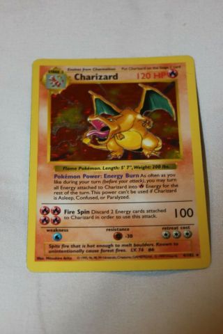 Shadowless Charizard 1999 Pokemon Card Base Set 4/102 Rare Holo Near Psa