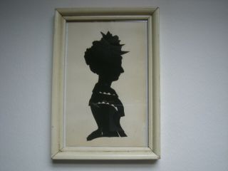 Vintage Framed Hand Cut Paper Portrait Woman Silhouette Scherenshnitte
