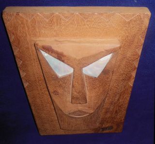 Vintage Carved Wood Shell Mask Plaque Ulithi Atoll (yap) Caroline Islands