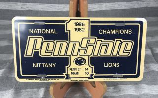 Vintage Penn State Nittany Lions National Champs Car Tag 1982 1986 Rare Htf Look