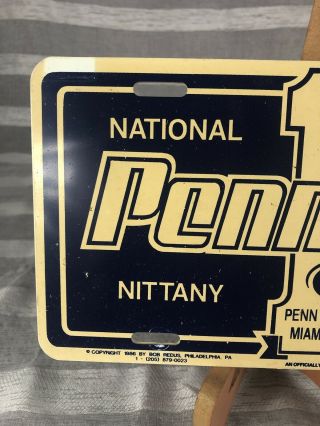 Vintage Penn State Nittany Lions National Champs Car Tag 1982 1986 Rare HTF Look 2