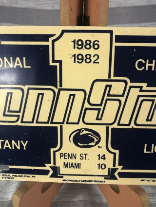 Vintage Penn State Nittany Lions National Champs Car Tag 1982 1986 Rare HTF Look 3
