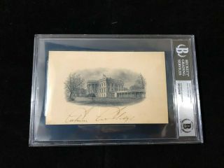 President Calvin Coolidge Signed White House Engraving Bas Beckett Rare
