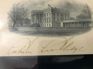 President Calvin Coolidge Signed White House Engraving BAS BECKETT RARE 2