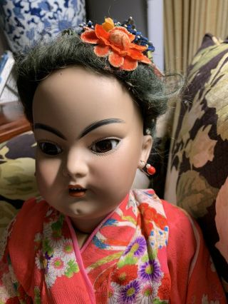 Antique Bisque 24.  5 “ Simon Halbig Rare 1129 Oriental Doll Wonderful Attire