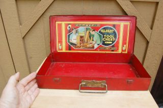 Ac Gilbert Big Boy Tool Box Only 16 " X 8 " X 2 1/2 " Red Steel Toy Vintage Chest