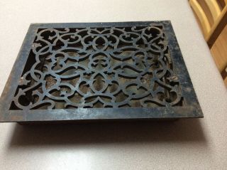 Large Antique Ornate Cast Iron Heat Floor Grate Vent Register With Louvers