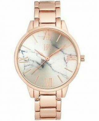 Inc Rose Gold Marble Face Round Analog Bracelet Stainless Steel Ladies Watch