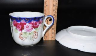 Unmarked Tea Cup and Saucer Blue White Pink Flowers  VI7 3