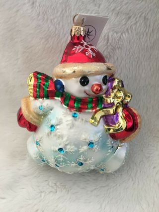 Vintage Christopher Radko Ornament Large Snowman Ball Rare Blue Snowflake W/box