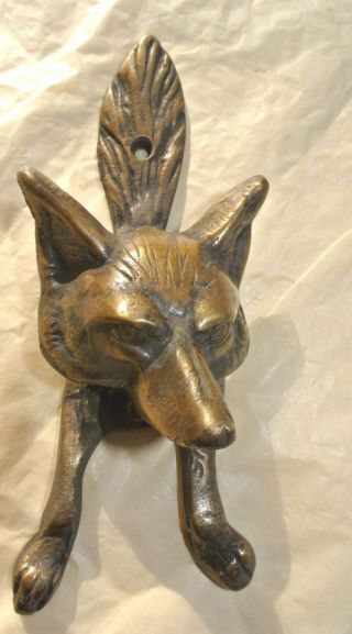 Small Fox Head Old Heavy Front Door Knocker Solid Brass Vintage Antique Style