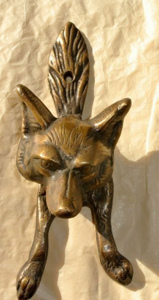 small FOX head old heavy front Door Knocker SOLID BRASS vintage antique style 2
