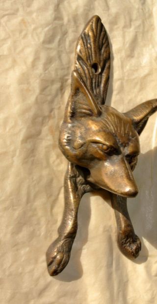 small FOX head old heavy front Door Knocker SOLID BRASS vintage antique style 3