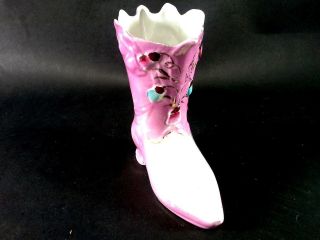 Vintage Porcelain Lavender & White Ladies Boot Vase