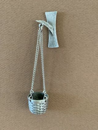 Rare Vintage Longaberger Miniature Pewter Pin Hanging Basket In Tree Sweet
