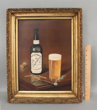 Rare 19thc Antique Tin Litho Bass Pale Ale Beer Bottle & Cigar,  Advertising Sign