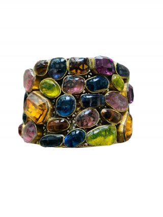 Rare Chanel Cuff Bangle Bracelet Gripoix Glass Vtg Authentic Signed