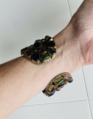 Rare Chanel Cuff Bangle Bracelet Gripoix Glass VTG Authentic Signed 5