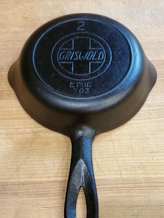 Griswold Cast Iron Skillet 2 - 703 Erie Lbl Slant With Heat Ring - Rare