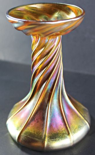 JC&C - RARE - Circa 1900 Tiffany Studios Gold Favrile Glass Candlestick w/o Shade 3