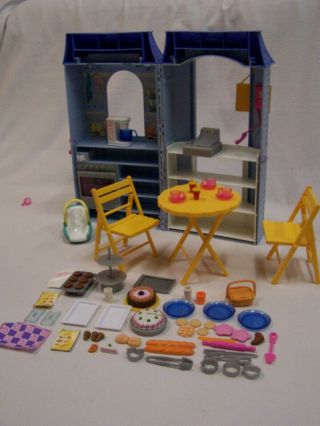 Vintage 1999 Mattel Barbie Bake Shop & Cafe W/ 2 Chairs,  Table Many Accessories