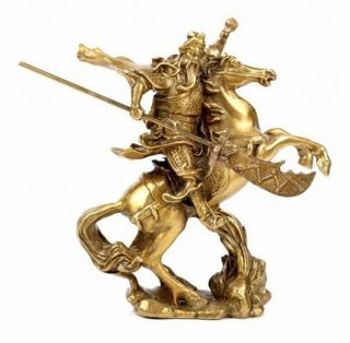 Exquisite Chinese Old Hero Guan Gong Guan Yu Ride On Horse Bronze Statue Rt