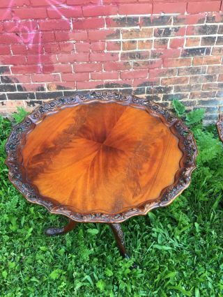 Rare Pr Of 1930’s Mahogany Pie Crust Tables Hand Carved From Mansion 2
