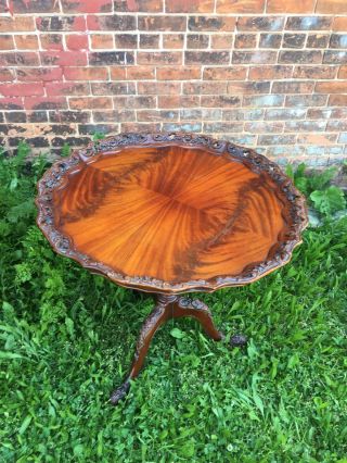 Rare Pr Of 1930’s Mahogany Pie Crust Tables Hand Carved From Mansion 3