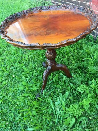 Rare Pr Of 1930’s Mahogany Pie Crust Tables Hand Carved From Mansion 5