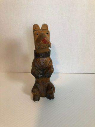 Vintage Wood Carved Statue Figurine Of Dog With Built In Brush