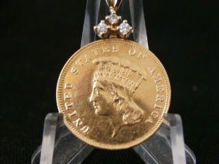 Very Rare 1855 $3 Three Dollar Gold Indian Princess Coin Pendant.  Make Offer