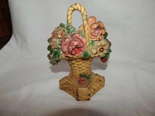 Antique Hubley Cast Iron Doorstop Flower Bouquet Basket 5 3/4 " Inches Tall