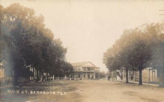 Fl 1900’s Very Rare Florida Real Photo Early Main Street In Sarasota,  Fla