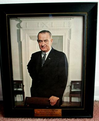 Rare 1964 Lyndon Johnson Photo On Canvas The Presidents Club Donald Douglas Jr