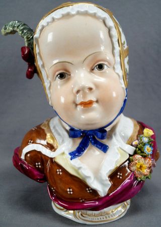Rare Carl Thieme Dresden Hand Painted 9 Inch Tall Cherubic Female Child Bust
