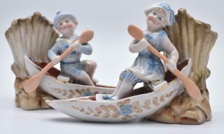 Rare Pair Antique Conta Boehme German Porcelain Figures - Match Strikers Rowing