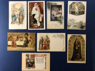 8 Christmas Antique Postcards Religious Holy Family Mixture For Collectors